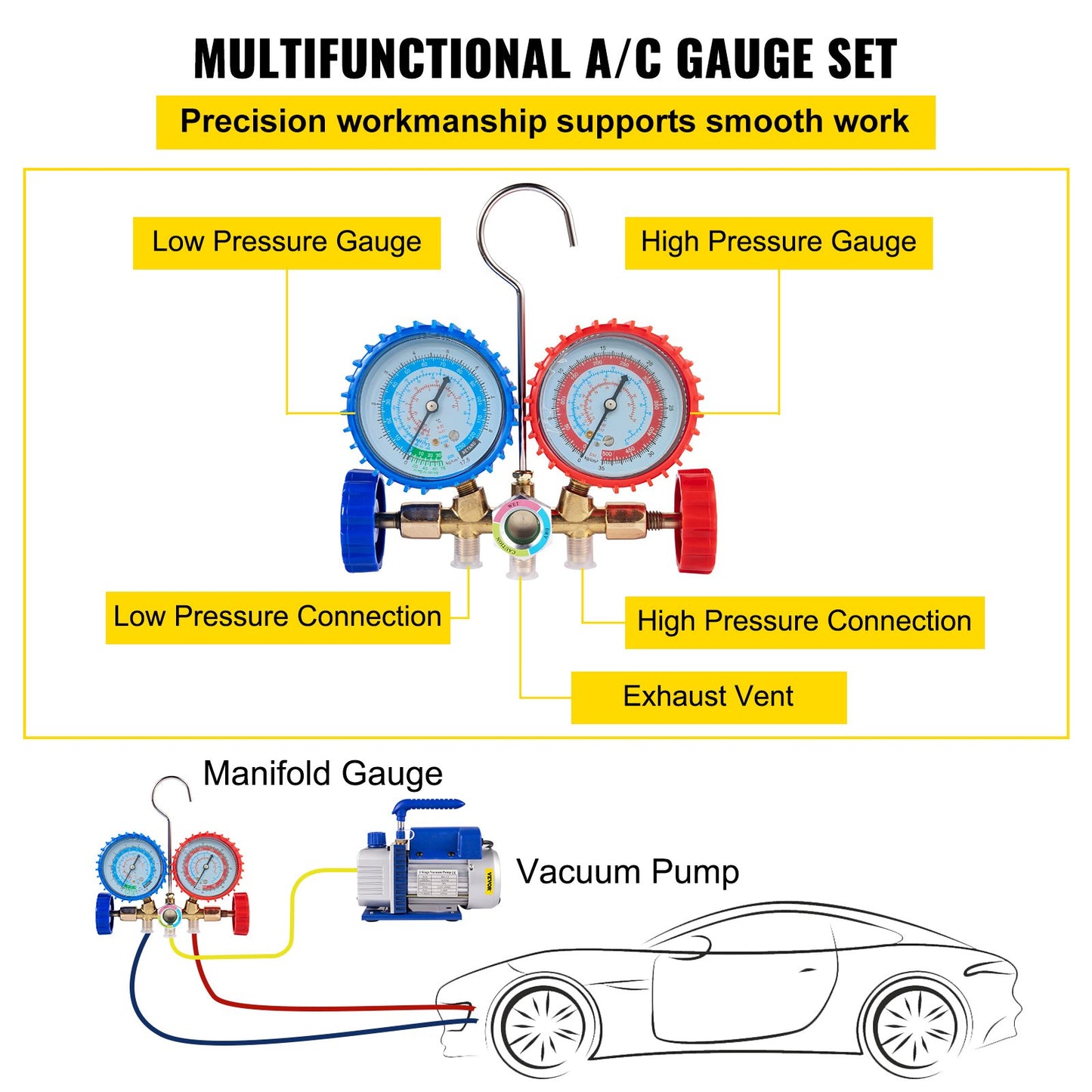 4CFM 1/3HP Vacuum Pump AC Vacuum Pump Aircon Vacuum Chamber Vacuum Dryer Pump HVAC Refrigeration R134a R502 R22 R12 Air Conditioning Adapter A/C