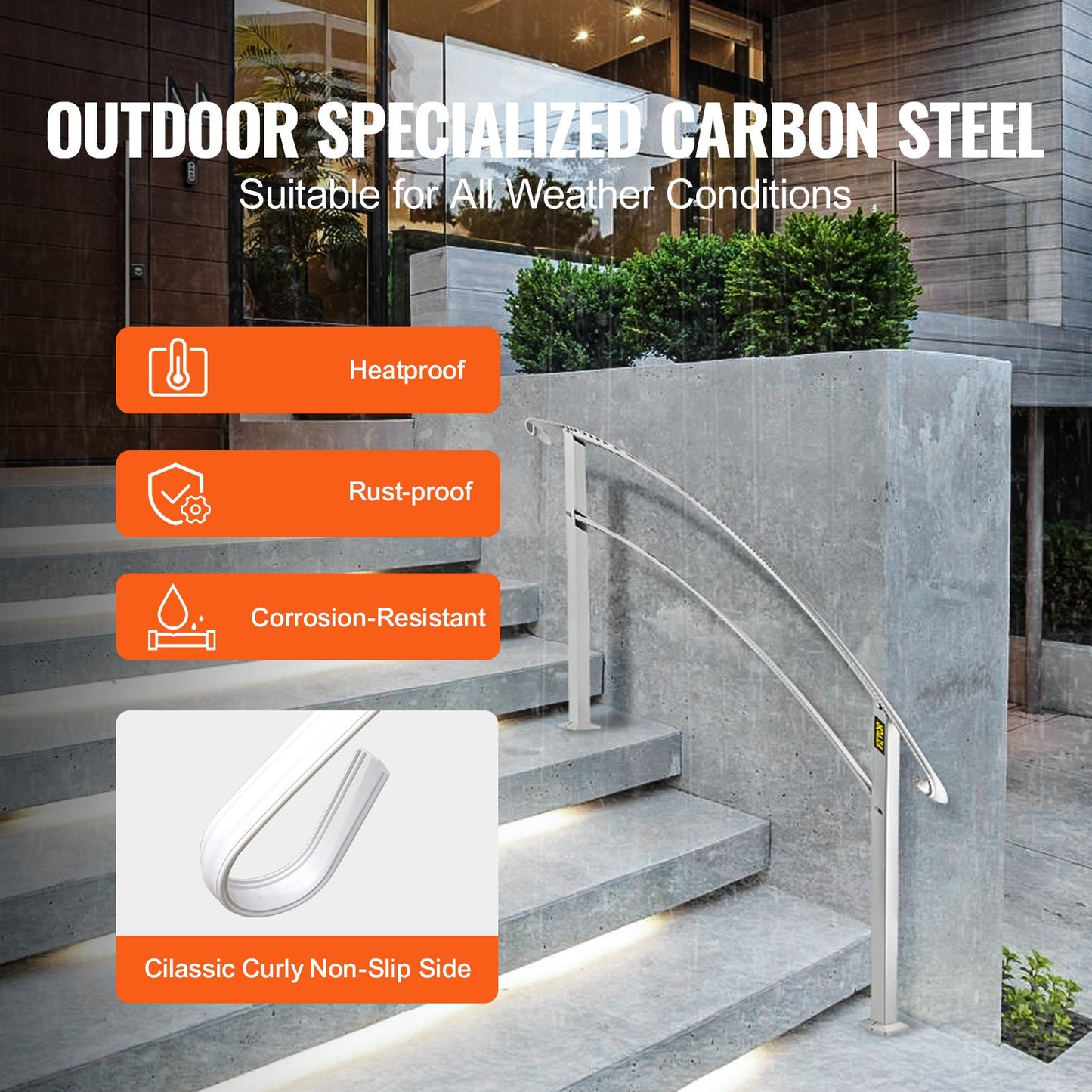 Handrails for Outdoor Steps, Fit 1 or 4 Steps Outdoor Stair Railing, White Wrought Iron Handrail, Flexible Front Porch Hand Rail, Transitional Handrails for Concrete Steps or Wooden Stairs