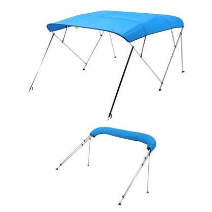 4 Bow Boat Bimini Tops, 600D Polyester Canopy with Aluminum Alloy Frame, Waterproof & Sun Shade Boat Awning Canopy with Storage Bag, 2 Support Poles, 4 Straps, 8'Lx(91"-96")Wx54"H, Pacific Blue