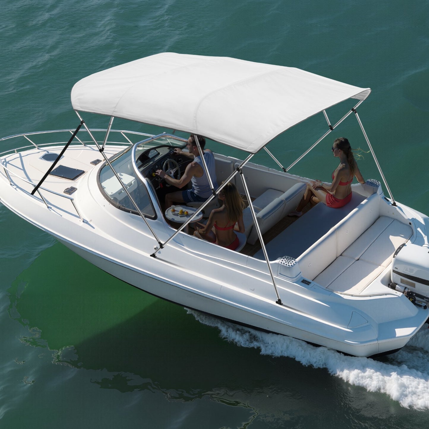 4 Bow Boat Bimini Tops, 600D Polyester Canopy with Aluminum Alloy Frame, Waterproof & Sun Shade Boat Awning Canopy with Storage Bag, 2 Support Poles, 4 Straps, 8'Lx(91"-96")Wx54"H, Light Grey