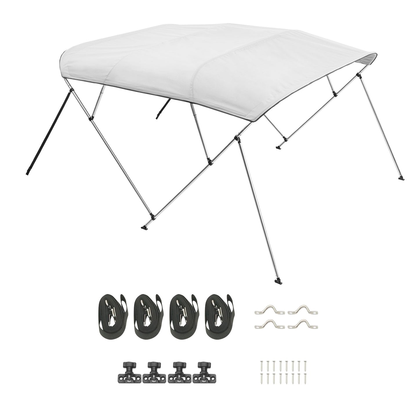 4 Bow Boat Bimini Tops, 600D Polyester Canopy with Aluminum Alloy Frame, Waterproof & Sun Shade Boat Awning Canopy with Storage Bag, 2 Support Poles, 4 Straps, 8'Lx(91"-96")Wx54"H, Light Grey