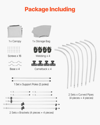 4 Bow Boat Bimini Tops, 600D Polyester Canopy with Aluminum Alloy Frame, Waterproof & Sun Shade Boat Awning Canopy with Storage Bag, 2 Support Poles, 4 Straps, 96"Lx(67"-72")Wx54"H, Light Grey