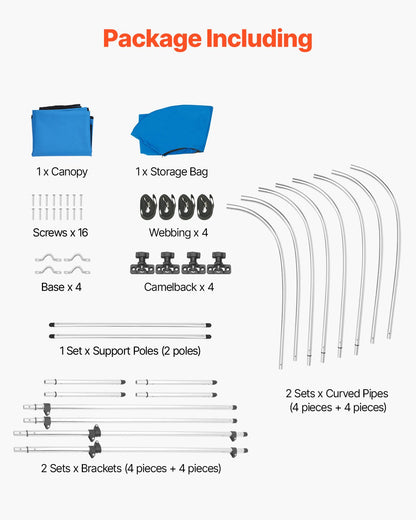 4 Bow Boat Bimini Tops, 600D Polyester Canopy with Aluminum Alloy Frame, Waterproof & Sun Shade Boat Awning Canopy with Storage Bag, 2 Support Poles, 4 Straps, 96"Lx(67"-72")Wx54"H, Pacific Blue