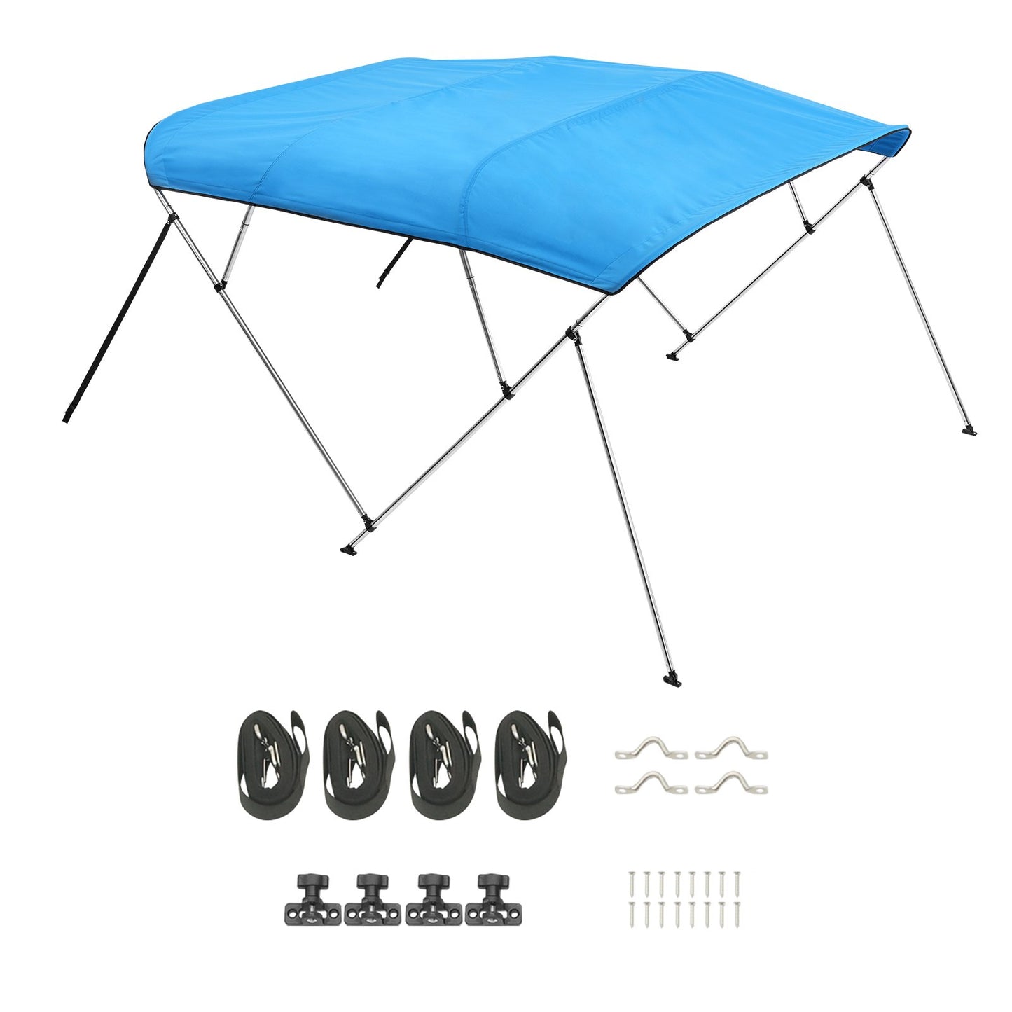4 Bow Boat Bimini Tops, 600D Polyester Canopy with Aluminum Alloy Frame, Waterproof & Sun Shade Boat Awning Canopy with Storage Bag, 2 Support Poles, 4 Straps, 96"Lx(73"-78")Wx54"H, Pacific Blue