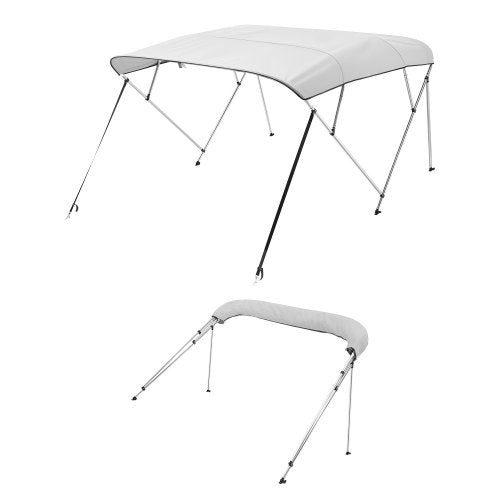 4 Bow Boat Bimini Tops, 600D Polyester Canopy with Aluminum Alloy Frame, Waterproof & Sun Shade Boat Awning Canopy with Storage Bag, 2 Support Poles, 4 Straps, 96"Lx(79"-84")Wx54"H, Light Grey