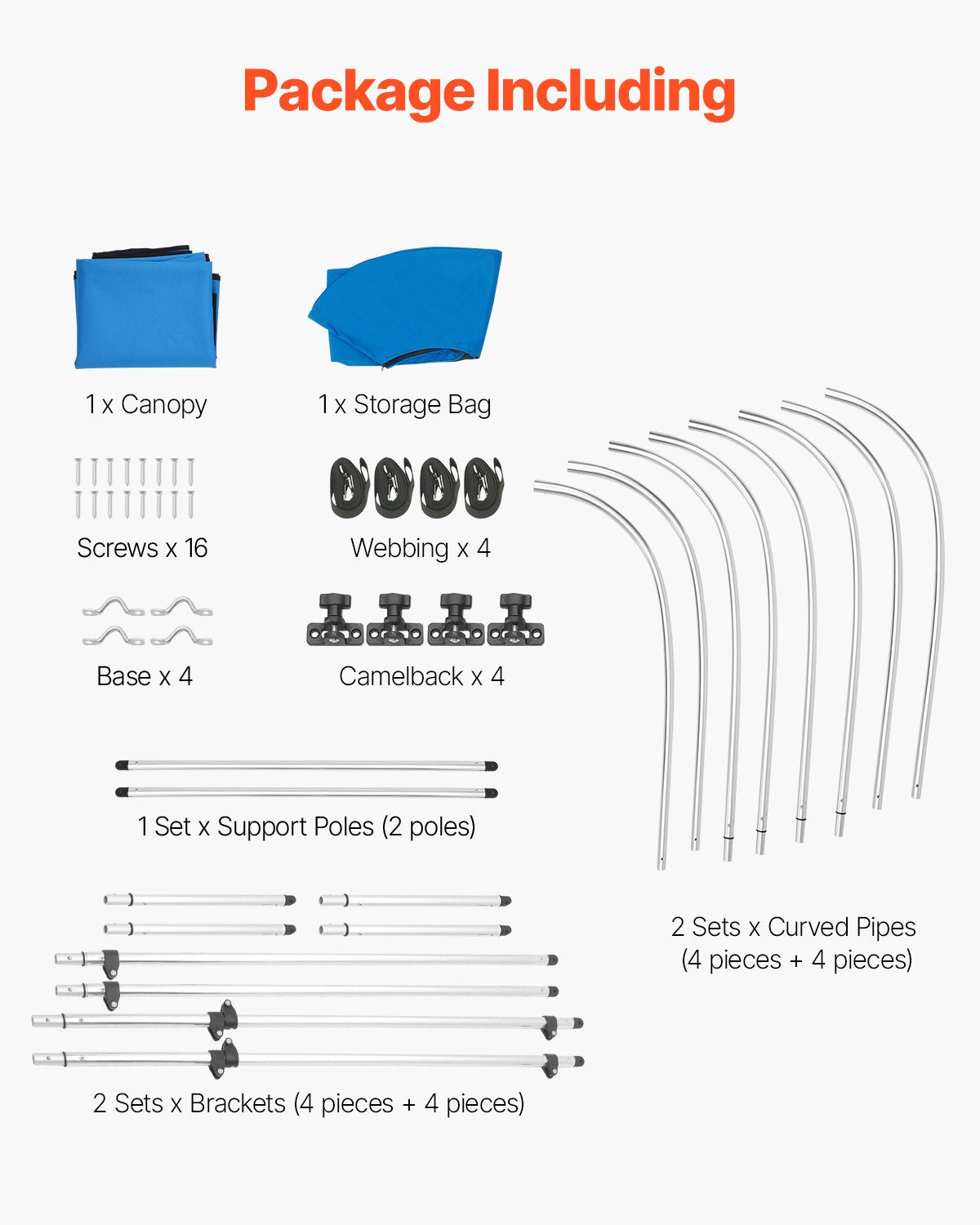 4 Bow Boat Bimini Tops, 600D Polyester Canopy with Aluminum Alloy Frame, Waterproof & Sun Shade Boat Awning Canopy with Storage Bag, 2 Support Poles, 4 Straps, 96"Lx(79"-84")Wx54"H, Pacific Blue