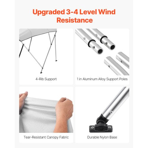 4 Bug-Boot-Bimini-Tops 96"L x (85"-90")B x 54"H Markisendach Hellgrau | EU