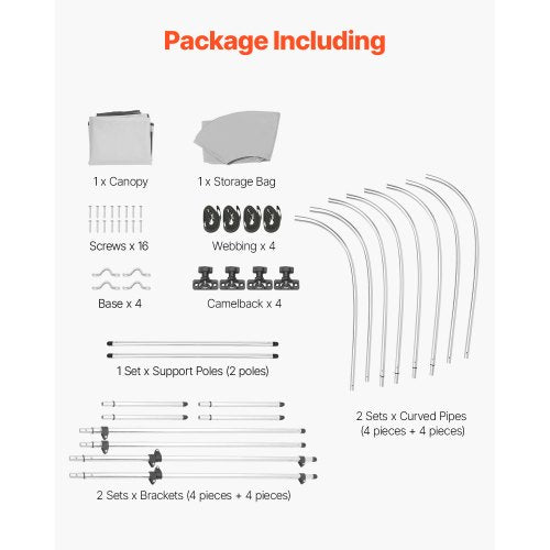 4 Bug-Boot-Bimini-Tops 96"L x (85"-90")B x 54"H Markisendach Hellgrau | EU