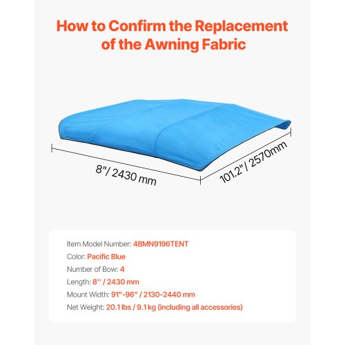 4 Bug-Boot-Bimini-Tops 96"L x (91"-96")B Bimini-Top-Ersatz Pacific Blue | EU