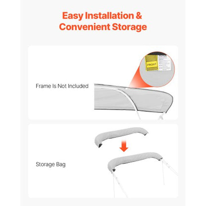 Biminitop för båt med 4 bogar, 96"L x (97"-103")B, ersättning för markistak, ljusgrå |  EU