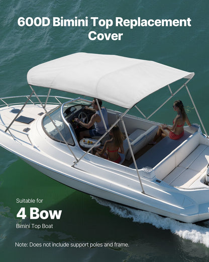 4 Bow Boat Bimini Tops, 600D Polyester Canopy, Waterproof & Sun Protection Boat Awning Canopy with Storage Bag, Bimini Top Replacement, 96"Lx(97"-103")W, Light Grey (Support Frame Not Included)