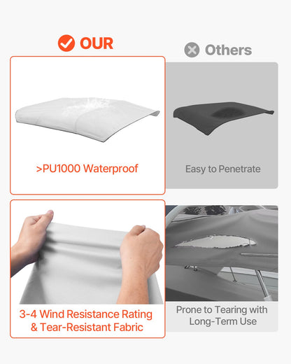 4 Bow Boat Bimini Tops, 600D Polyester Canopy, Waterproof & Sun Protection Boat Awning Canopy with Storage Bag, Bimini Top Replacement, 96"Lx(97"-103")W, Light Grey (Support Frame Not Included)