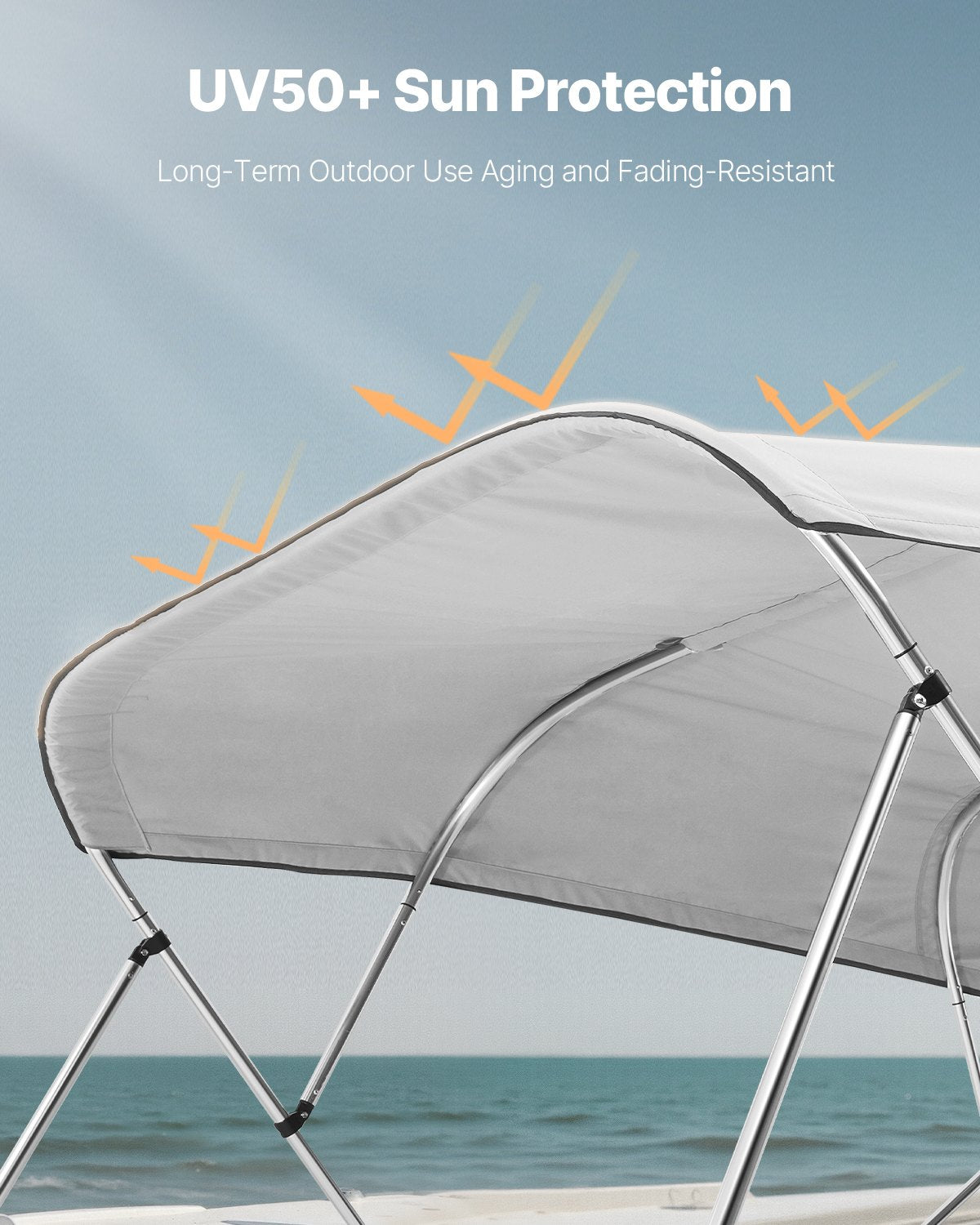 4 Bow Boat Bimini Tops, 600D Polyester Canopy, Waterproof & Sun Protection Boat Awning Canopy with Storage Bag, Bimini Top Replacement, 96"Lx(97"-103")W, Light Grey (Support Frame Not Included)