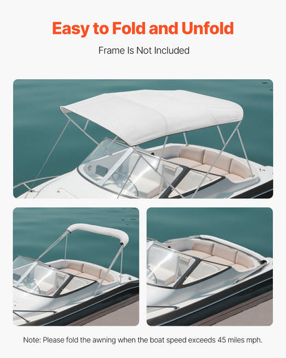 4 Bow Boat Bimini Tops, 600D Polyester Canopy, Waterproof & Sun Protection Boat Awning Canopy with Storage Bag, Bimini Top Replacement, 96"Lx(97"-103")W, Light Grey (Support Frame Not Included)