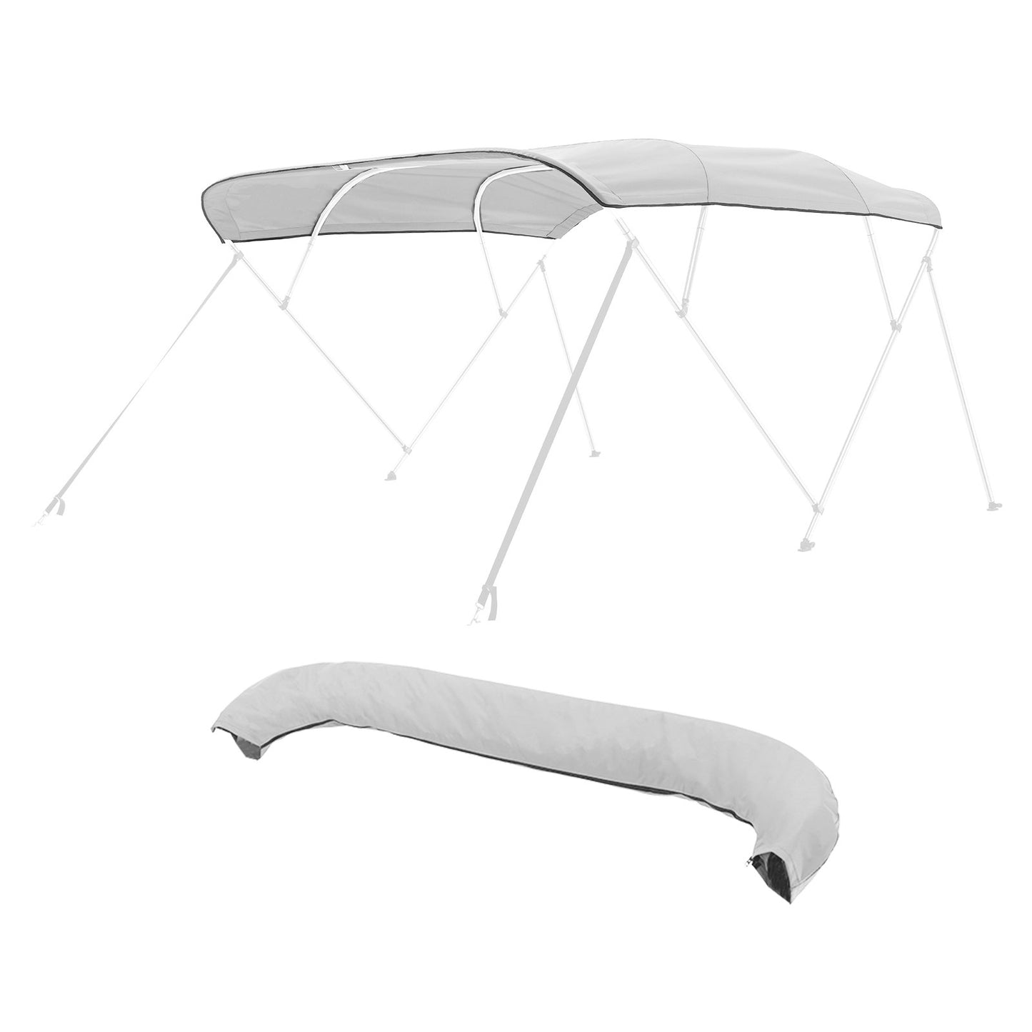 4 Bow Boat Bimini Tops, 600D Polyester Canopy, Waterproof & Sun Protection Boat Awning Canopy with Storage Bag, Bimini Top Replacement, 96"Lx(97"-103")W, Light Grey (Support Frame Not Included)