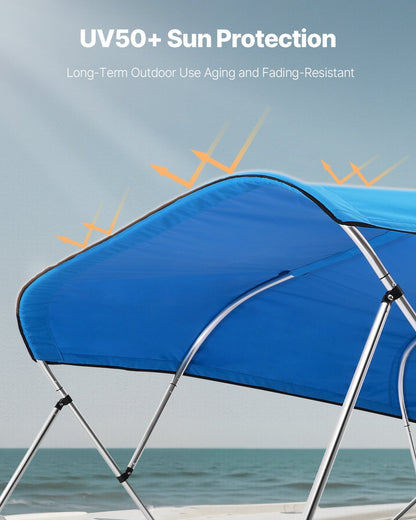 4 Bow Boat Bimini Tops, 600D Polyester Canopy, Waterproof & Sun Protection Boat Awning Canopy with Storage Bag, Bimini Top Replacement, 96"Lx(97"-103")W Pacific Blue (Support Frame Not Included)