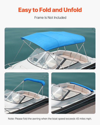 4 Bow Boat Bimini Tops, 600D Polyester Canopy, Waterproof & Sun Protection Boat Awning Canopy with Storage Bag, Bimini Top Replacement, 96"Lx(97"-103")W Pacific Blue (Support Frame Not Included)