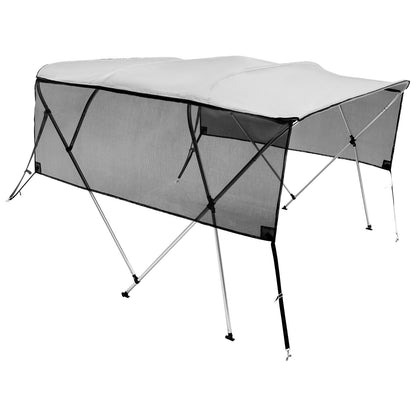 4 Bow Bimini Top Boat Cover, Detachable Mesh Sidewalls, 600D Polyester Canopy with 1" Aluminum Alloy Frame, Includes Storage Boot, 2 Straps, 2 Support Poles, 8'L x 54"H x 91"-96"W, Light Grey