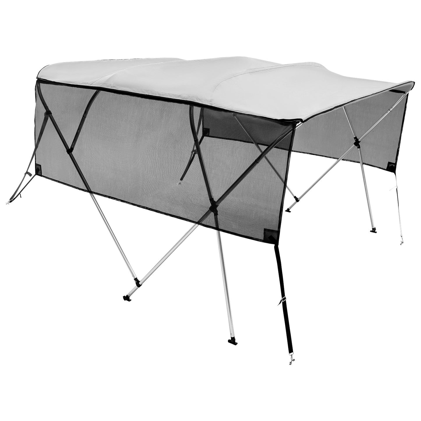 4 Bow Bimini Top Boat Cover, Detachable Mesh Sidewalls, 600D Polyester Canopy with 1" Aluminum Alloy Frame, Includes Storage Boot, 2 Straps, 2 Support Poles, 8'L x 54"H x 79"-84"W, Light Grey
