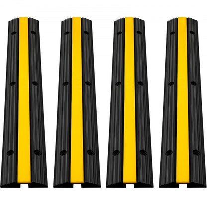 4 Pack of 1-Channel Rubber Cable Protector Ramps Heavy Duty 22046Lbs Load Capacity Cable Wire Cord Cover Ramp Speed Bump Driveway Hose Cable Ramp Protective Cover