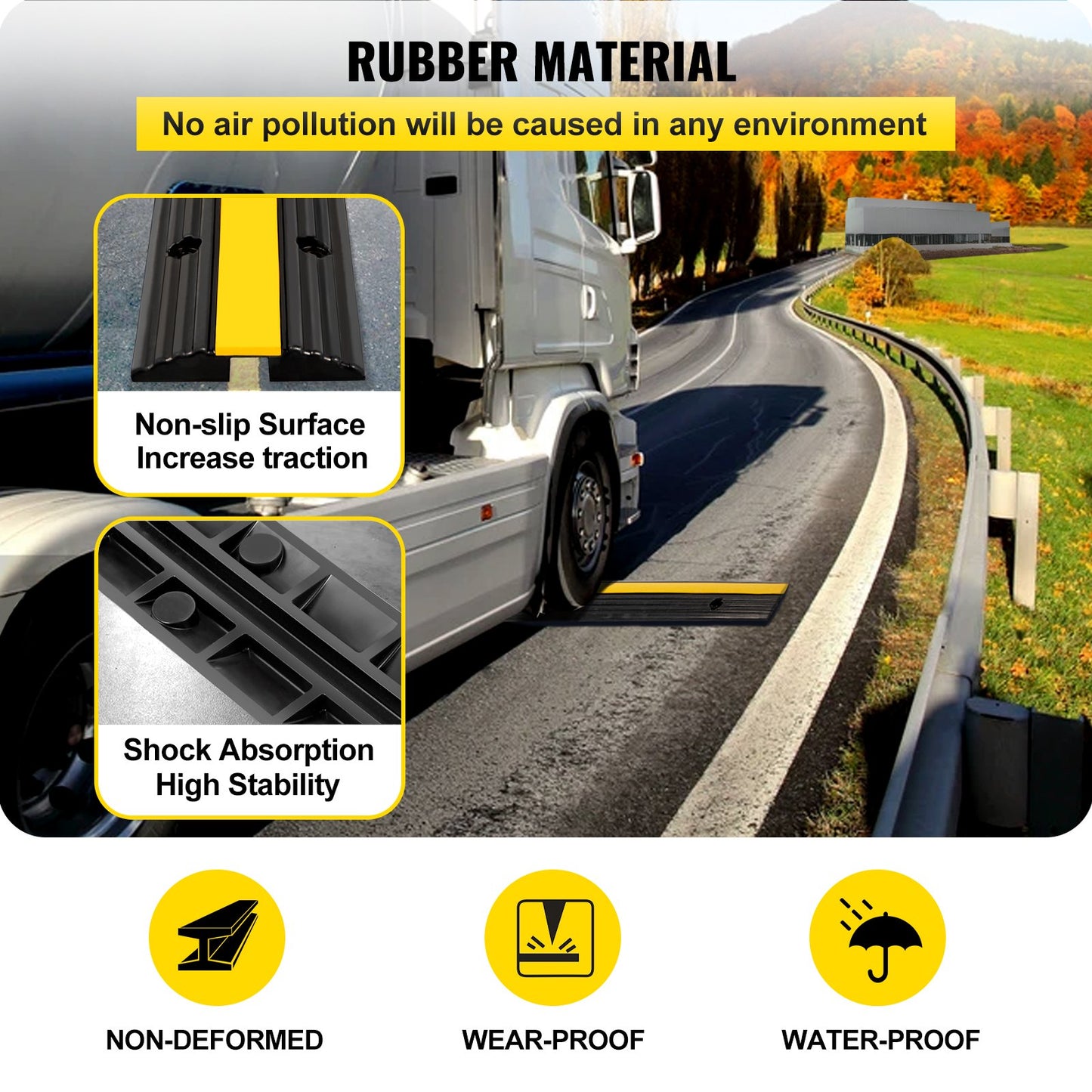4 Pack of 1-Channel Rubber Cable Protector Ramps Heavy Duty 22046Lbs Load Capacity Cable Wire Cord Cover Ramp Speed Bump Driveway Hose Cable Ramp Protective Cover