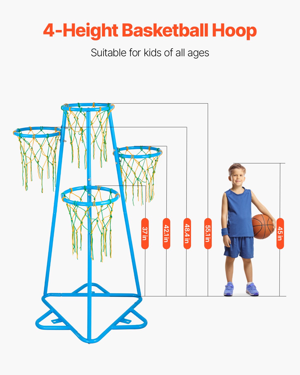 Kids Basket Hoop 4-Hoop Portable Basketball Stand Justerbar i höjder