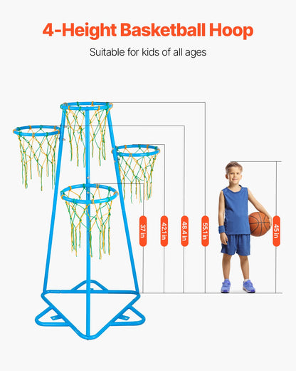 Kids Basket Hoop 4-Hoop Portable Basketball Stand Justerbar i höjder