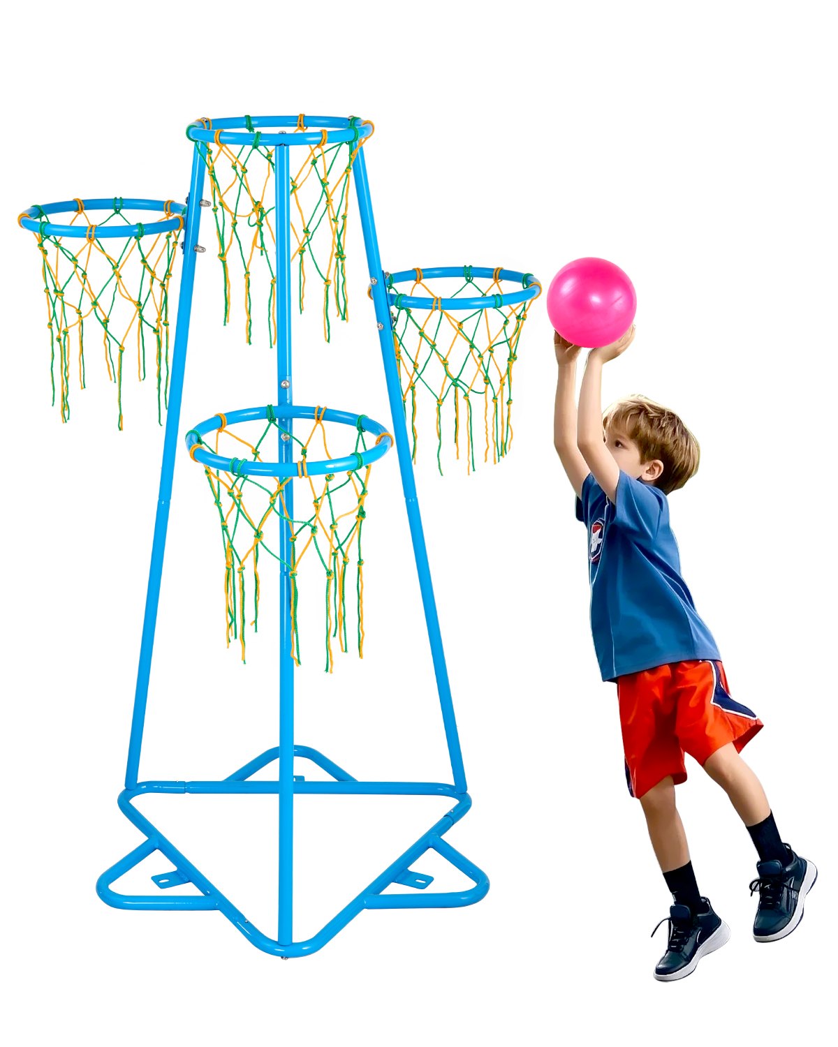 Kids Basket Hoop 4-Hoop Portable Basketball Stand Justerbar i höjder
