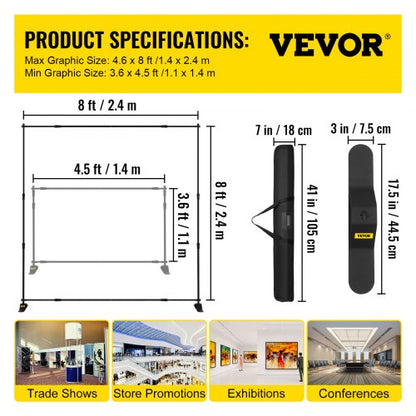 4-teiliges 8-Zoll-Bannerständer-Werbedruckset 54" bis 96" Display Trade Drink | EU