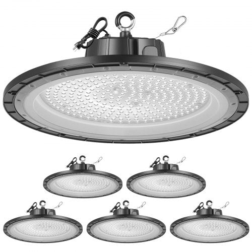 6 Pack LED High Bay Lights, 5000K 250W 36000LM Super Bright UFO LED Warehouse Shop Lights, IP65 Waterproof, 100-277V Wide Voltage for Warehouse Workshop Factory Gym Garage Barn, Black