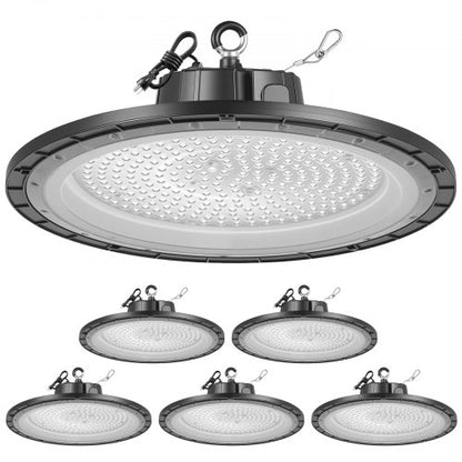 6 Pack LED High Bay Lights, 5000K 200W 30000LM Super Bright UFO LED Warehouse Shop Lights, IP65 Waterproof, 100-277V Wide Voltage for Warehouse Workshop Factory Gym Garage Barn, Black