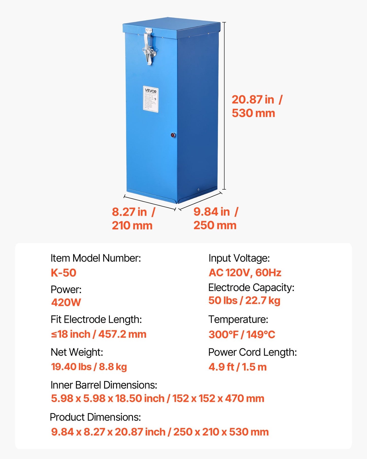Portable Welding Rod Oven, 50LBS Capacity Electrodes Drying Oven 420W 120V, 300℉ Fast Heating Welding Rods Dryer for 18-inch Stick Electrodes - with Easy-to-Carry Handle & Safety Locking Latch