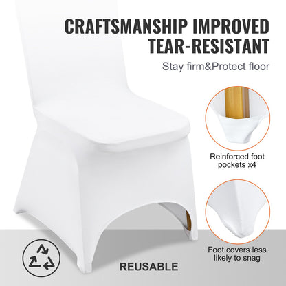 Stretch Spandex Folding Chair Covers, Universal Fitted Arched Front Cover, Removable Washable Protective Slipcovers, for Wedding, Holiday, Banquet, Party, Celebration, Dining (50PCS White)