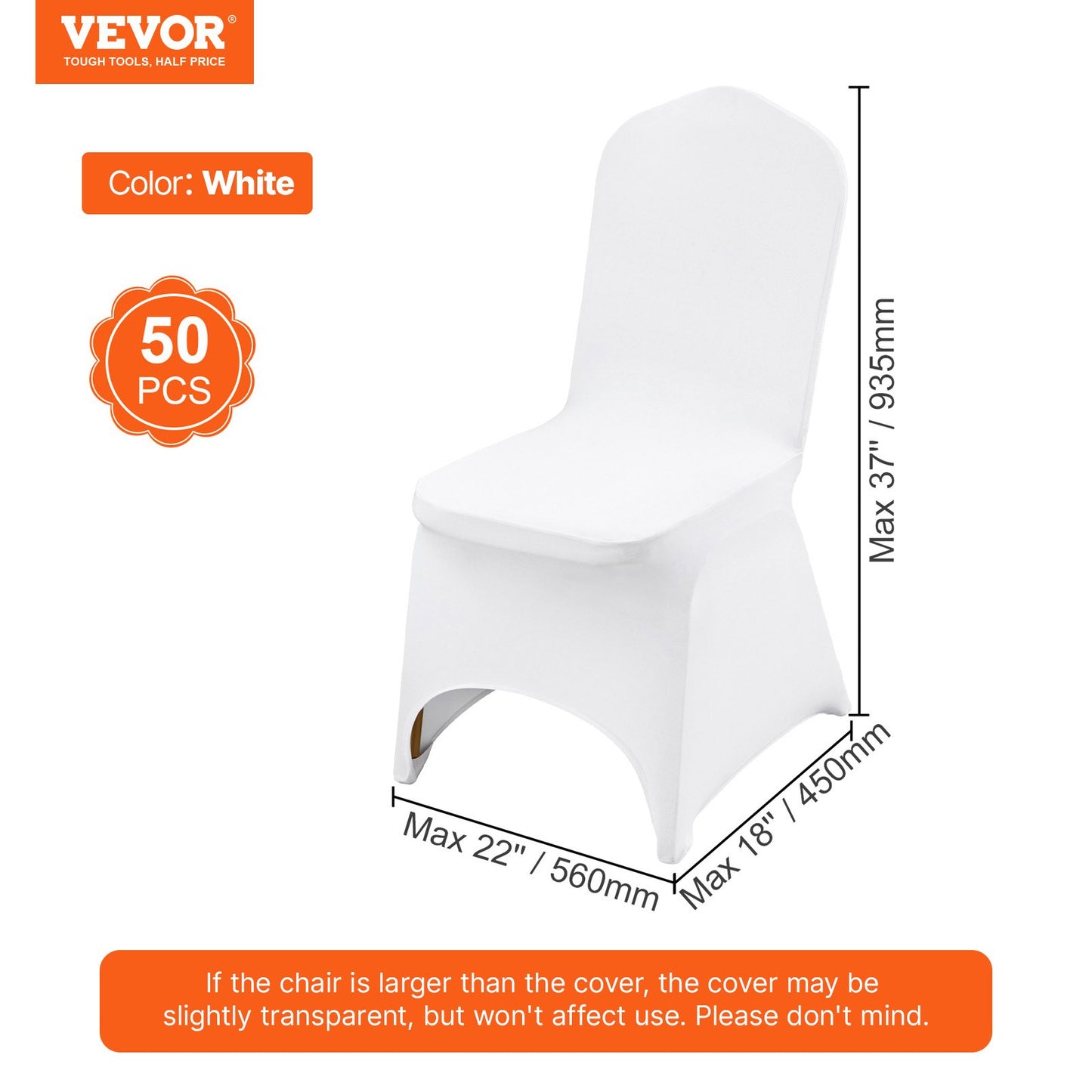 Stretch Spandex Folding Chair Covers, Universal Fitted Arched Front Cover, Removable Washable Protective Slipcovers, for Wedding, Holiday, Banquet, Party, Celebration, Dining (50PCS White)