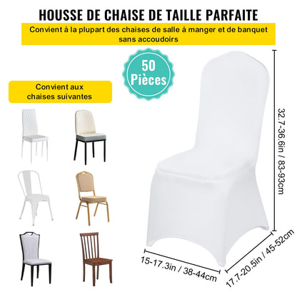 Stretch Spandex Folding Chair Covers, Universal Fitted Chair Cover, Removable Washable Protective Slipcovers, for Wedding, Holiday, Banquet, Party, Celebration, Dining (50PCS White)