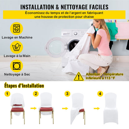 Stretch Spandex Folding Chair Covers, Universal Fitted Chair Cover, Removable Washable Protective Slipcovers, for Wedding, Holiday, Banquet, Party, Celebration, Dining (50PCS White)