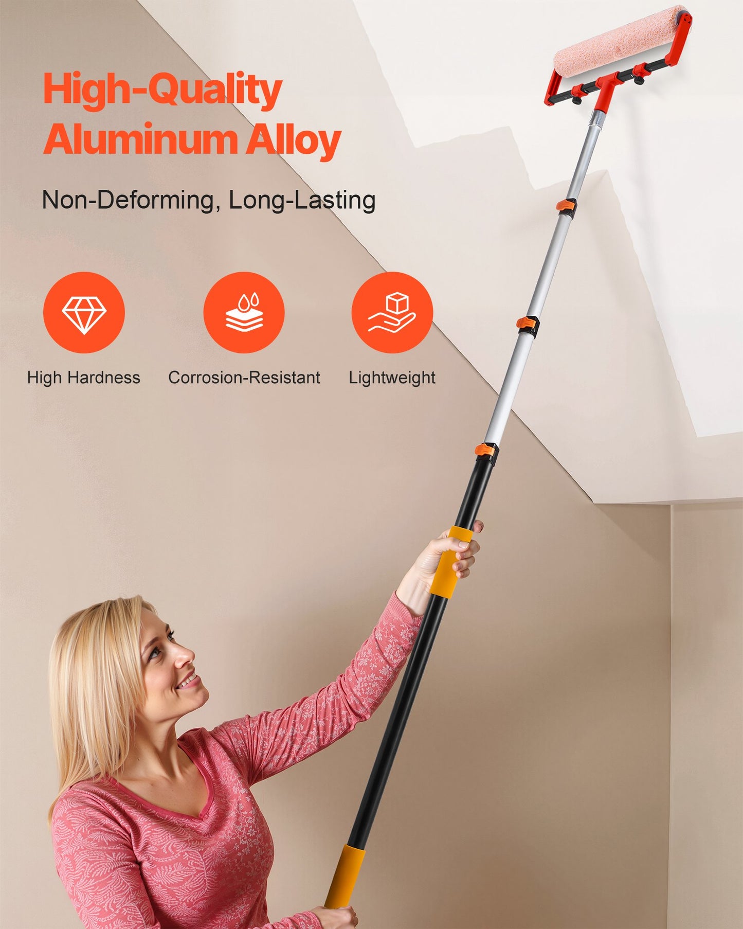 Telescopic Extension Pole, 3.8-12 FT Multi-Purpose Extendable Pole, Sturdy Aluminum Alloy Paint Pole Extension with Flip-Lock Design, High Reach Roller Stick for Painting, Dusting and Cleaning