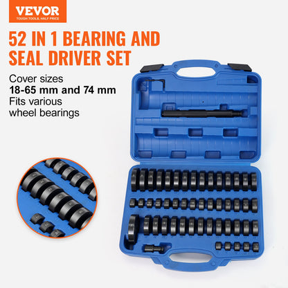 52PCS Custom Bushing Bearing &amp; Seal Driver Set, Transmission Wheel Axle Bearing Race, Seal Driver Installer Remover, 18-65mm &amp; 74mm Metric Washers Bushing Removal Puller Bearing Press Tool Kit