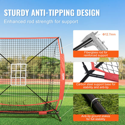 5x5 ft Baseball Softball Training Net, Portable Baseball Training Net for Hitting Batting Catching Pitching, Backstop Baseball Equipment with Hoop Frame, Carrying Bag, Strike Zone, Ball, Batting Tee