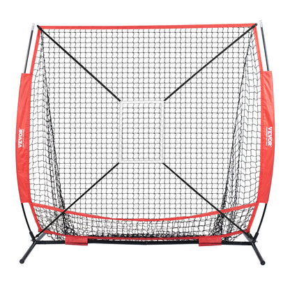 5x5 ft Baseball Softball Training Net, Portable Baseball Training Net for Hitting Batting Catching Pitching, Backstop Baseball Equipment with Hoop Frame, Carrying Bag, Strike Zone, Ball, Batting Tee