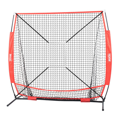 5x5 ft Baseball Softball Training Net, Portable Baseball Training Net for Hitting Batting Catching Pitching, Backstop Baseball Equipment with Hoop Frame, Carrying Bag, Strike Zone, Ball, Batting Tee