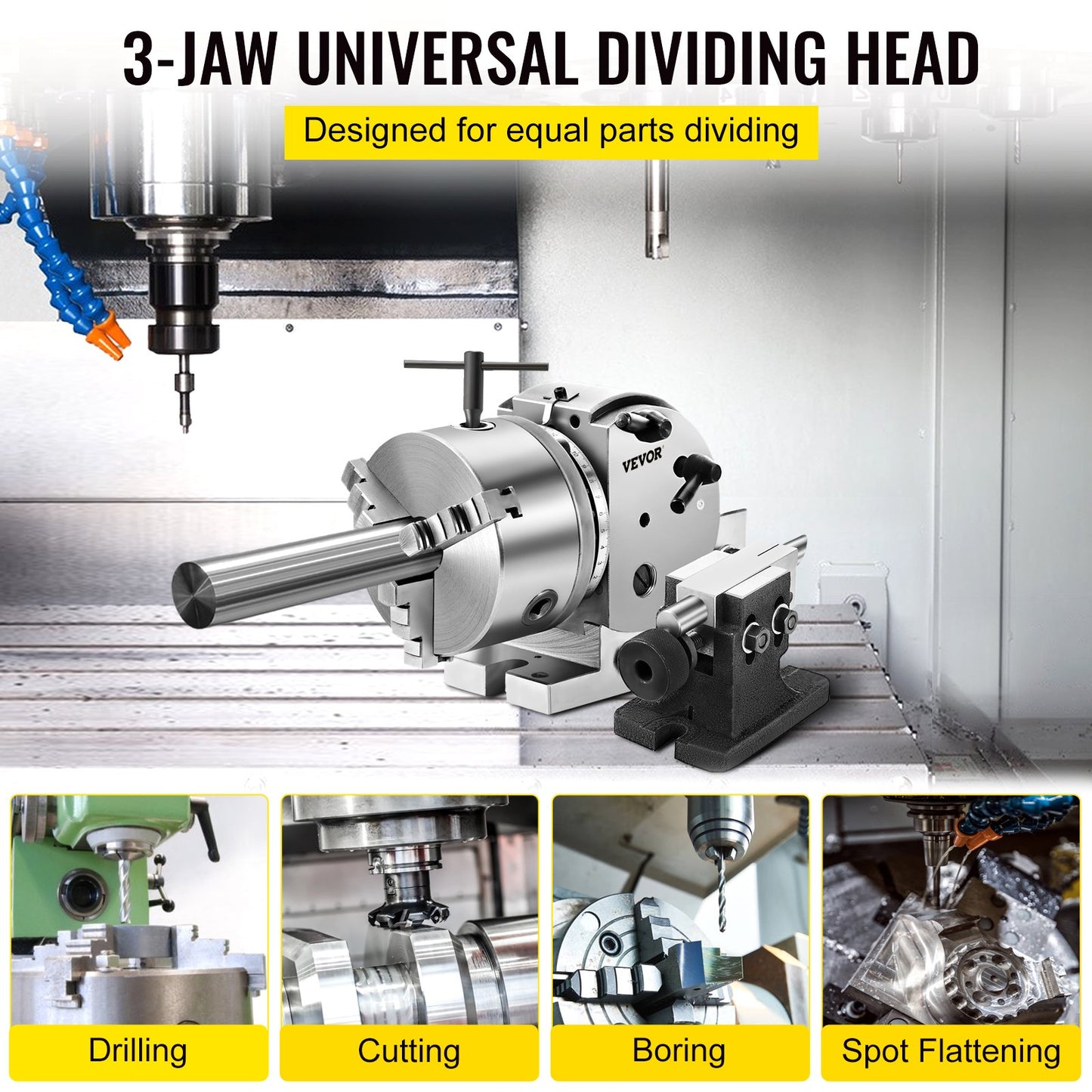 Dividing Head BS-0 5Inch 3 Jaw Chuck Dividing Head Set Precision Semi Universal Dividing Head for Milling Machine Rotary Table Tailstock Milling Set (5 Inch Chuck)