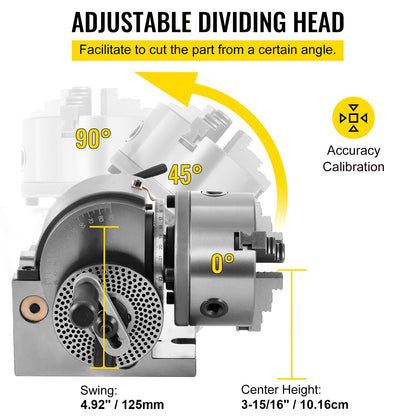 Dividing Head BS-0 5Inch 3 Jaw Chuck Dividing Head Set Precision Semi Universal Dividing Head for Milling Machine Rotary Table Tailstock Milling Set (5 Inch Chuck)