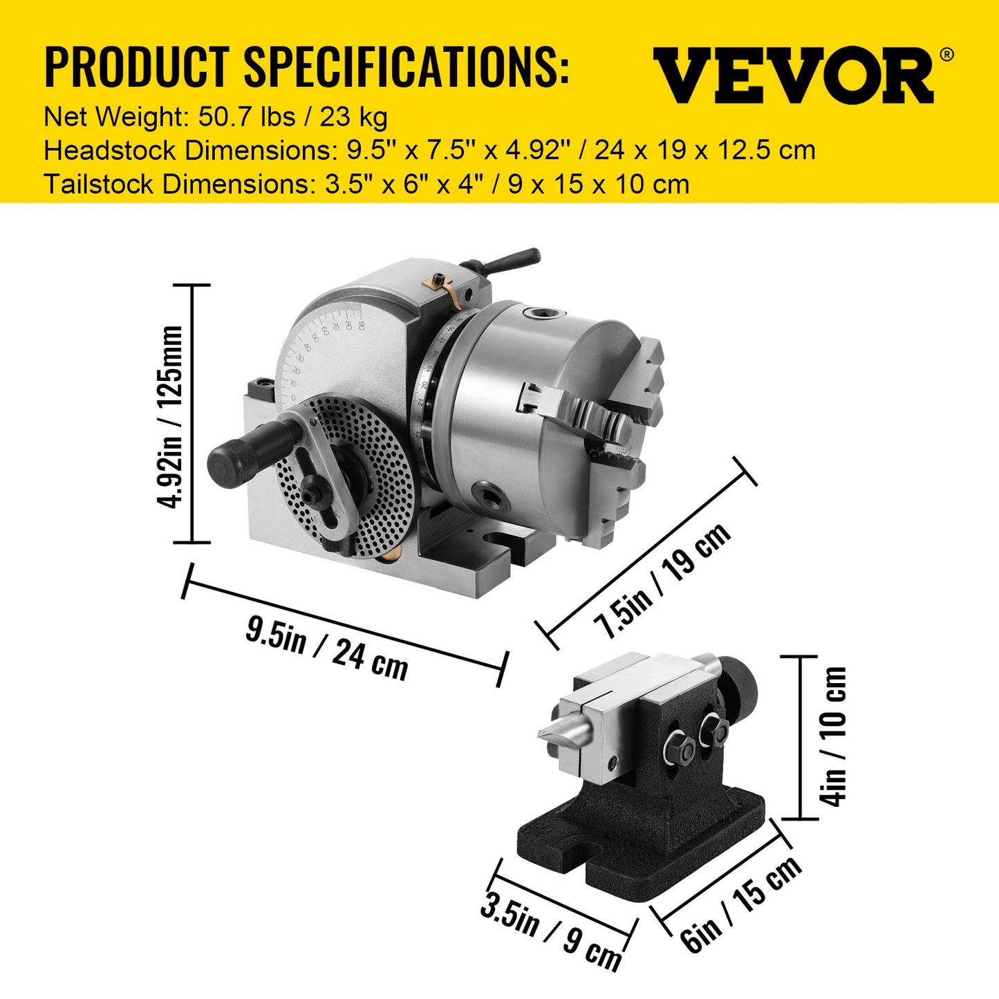 Dividing Head BS-0 5Inch 3 Jaw Chuck Dividing Head Set Precision Semi Universal Dividing Head for Milling Machine Rotary Table Tailstock Milling Set (5 Inch Chuck)