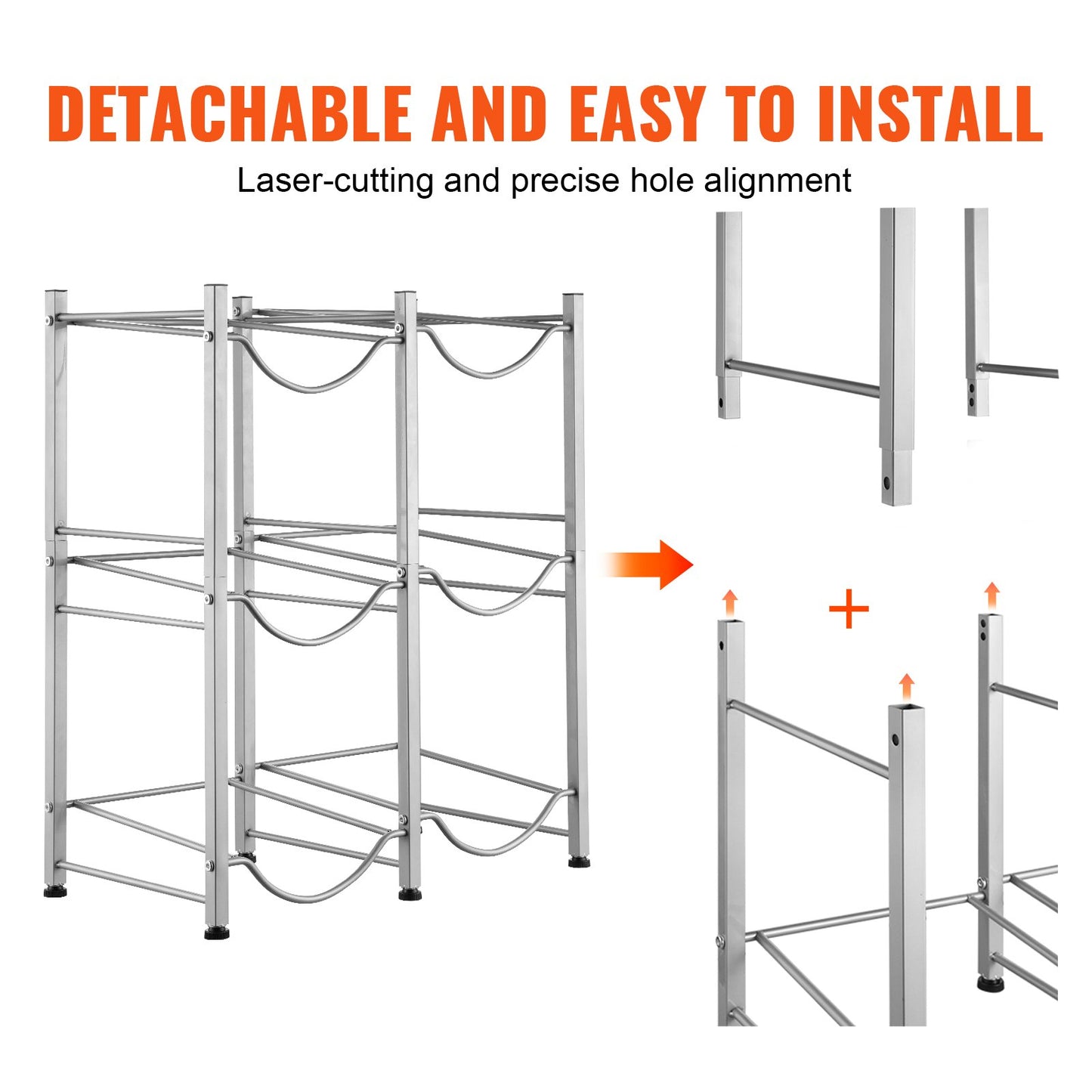 3-stufiger Wasserflaschenhalter, zweireihiges Wasserflaschenregal für 6 Flaschen, silberfarben