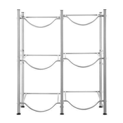 3-stufiger Wasserflaschenhalter, zweireihiges Wasserflaschenregal für 6 Flaschen, silberfarben