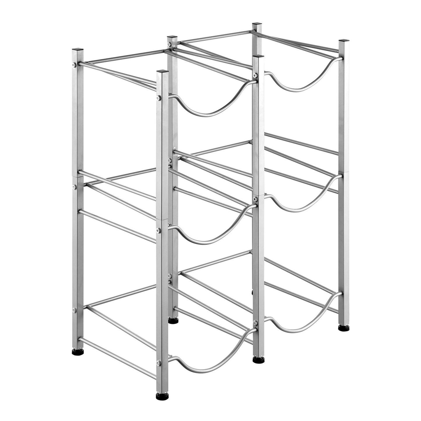 3-stufiger Wasserflaschenhalter, zweireihiges Wasserflaschenregal für 6 Flaschen, silberfarben