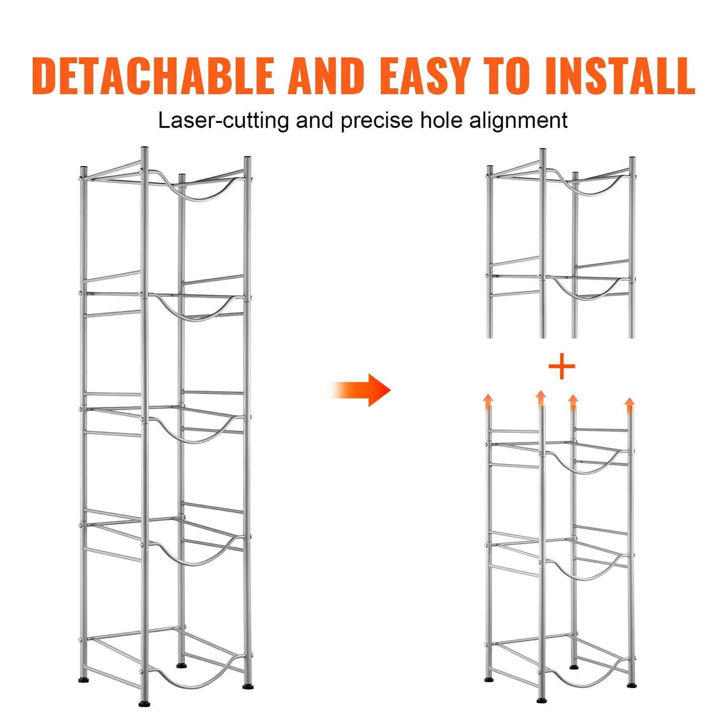 5-stufiger Wasserflaschenhalter, einreihiges Wasserflaschenregal für 5 Flaschen, silber