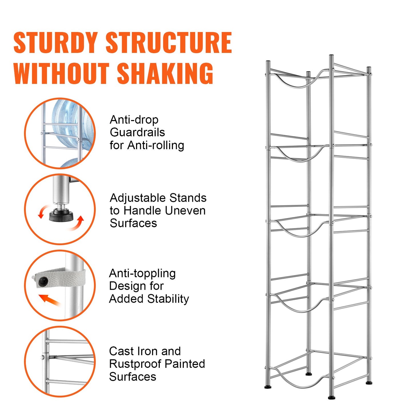 5-stufiger Wasserflaschenhalter, einreihiges Wasserflaschenregal für 5 Flaschen, silber