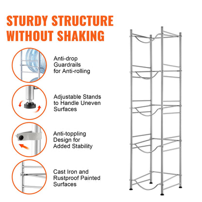 5-stufiger Wasserflaschenhalter, einreihiges Wasserflaschenregal für 5 Flaschen, silber